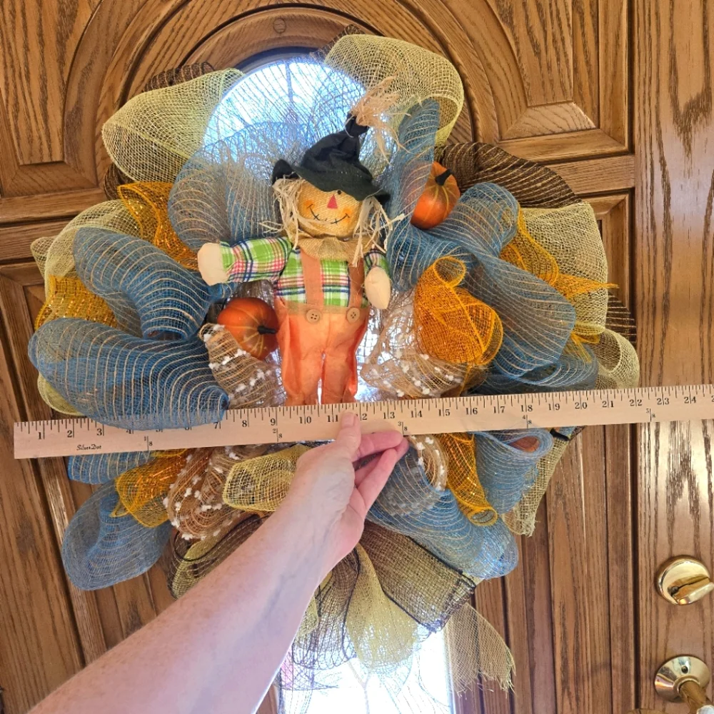 Handcrafted Burlap & Mesh Fall Wreath with Scarecrow, 22